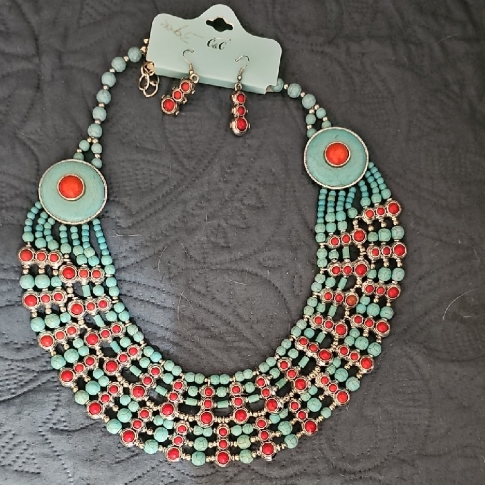 Elegant Beaded Necklace and Earring Set